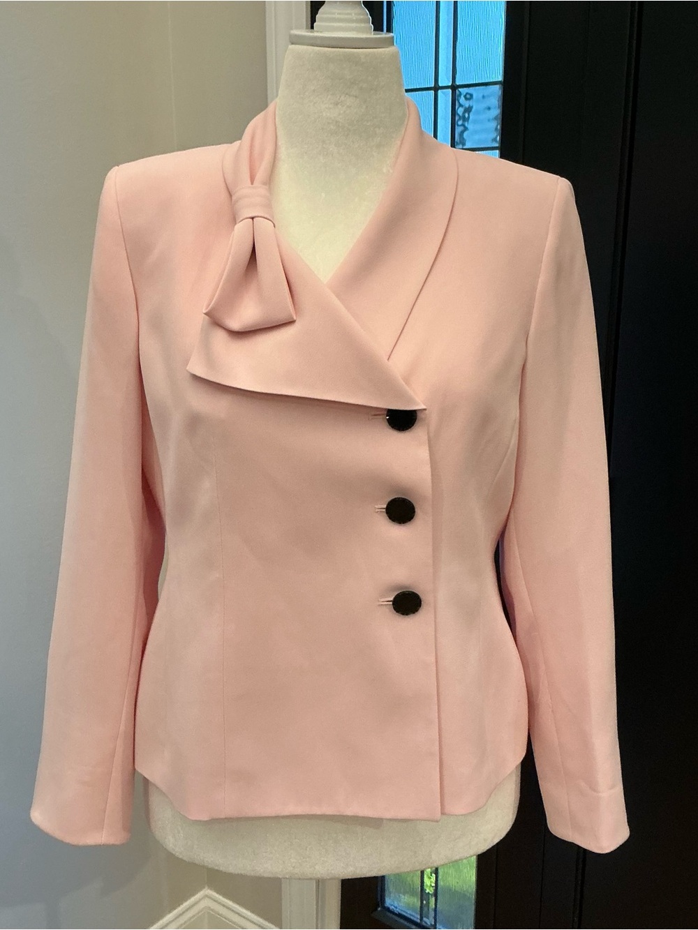 Le Suit Petite Soft Pink Bow-Accent Asymmetrical Blazer 12 Petite
